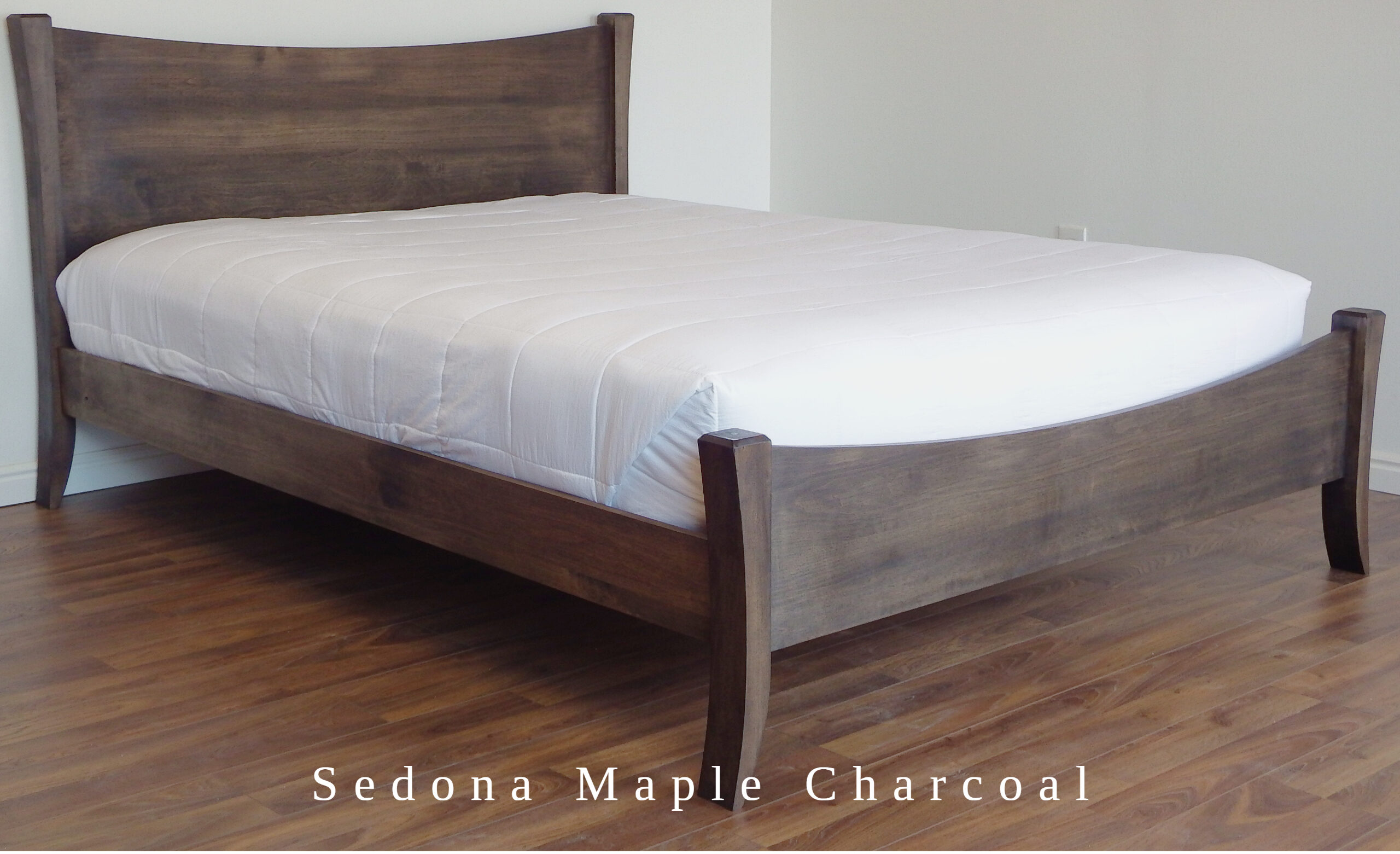 Solid Wood Bed Frame - Modern, Zero VOC Charcoal With Curves