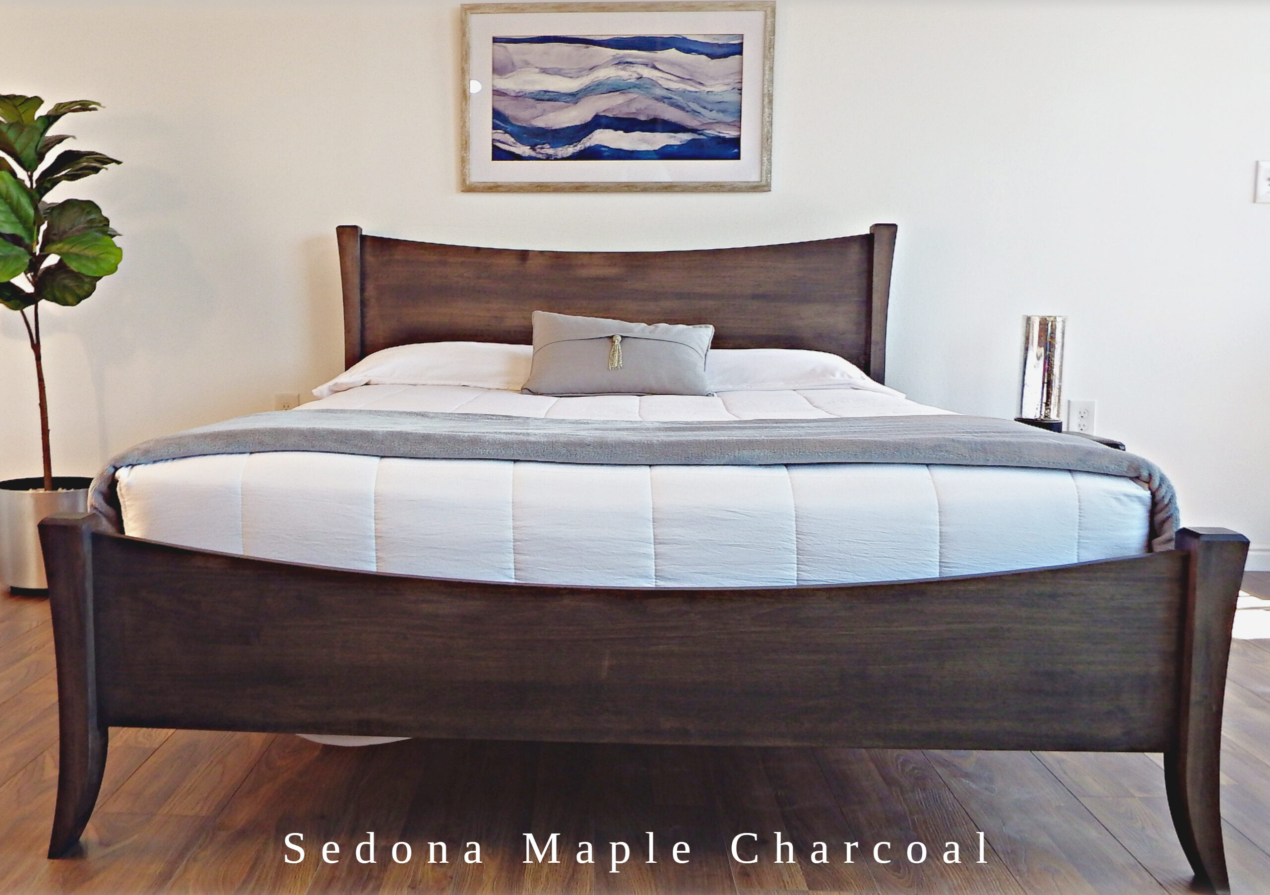 Solid Wood Bed Frame - Modern, Zero VOC Charcoal With Curves